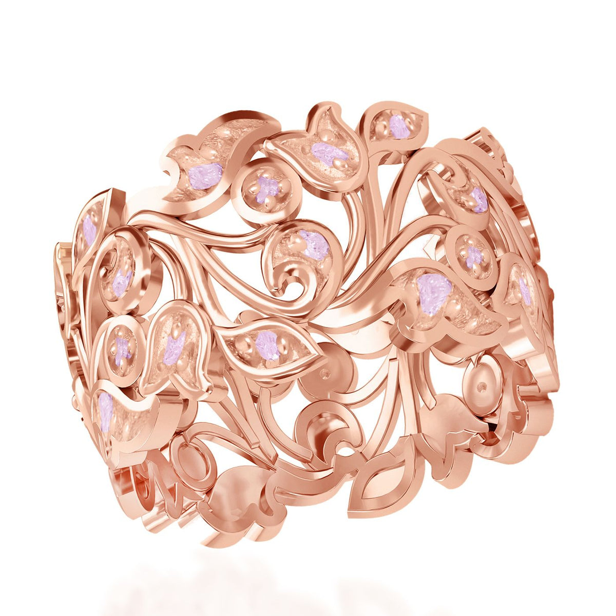 D'Joy Natural Pink Diamond Leafy Vine Ring in 18K Vermeil Rose Gold Plated Sterling Silver V32519957 5