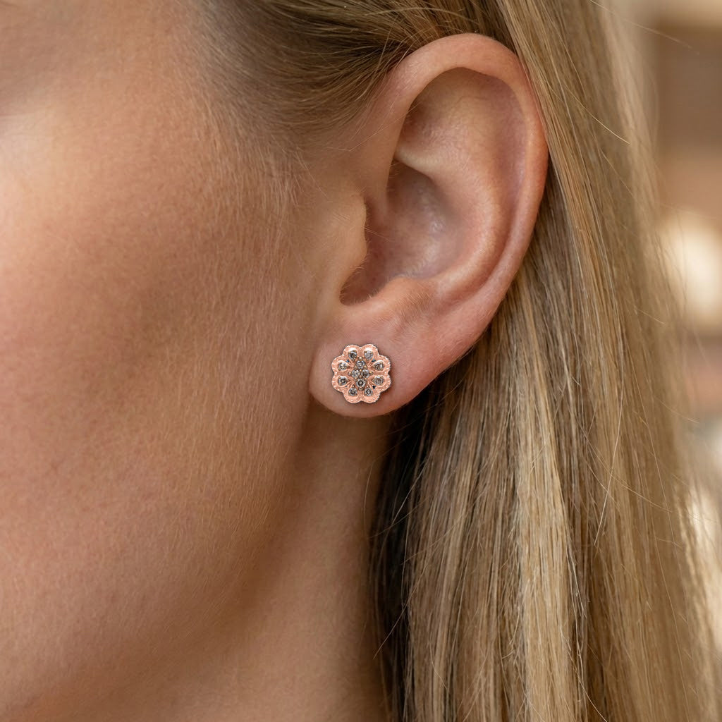 Natural Champagne Diamond Cluster Push Post Earring in 18K Vermeil Rose Gold Plated Sterling Silver 0.21 Ct_8484940_1