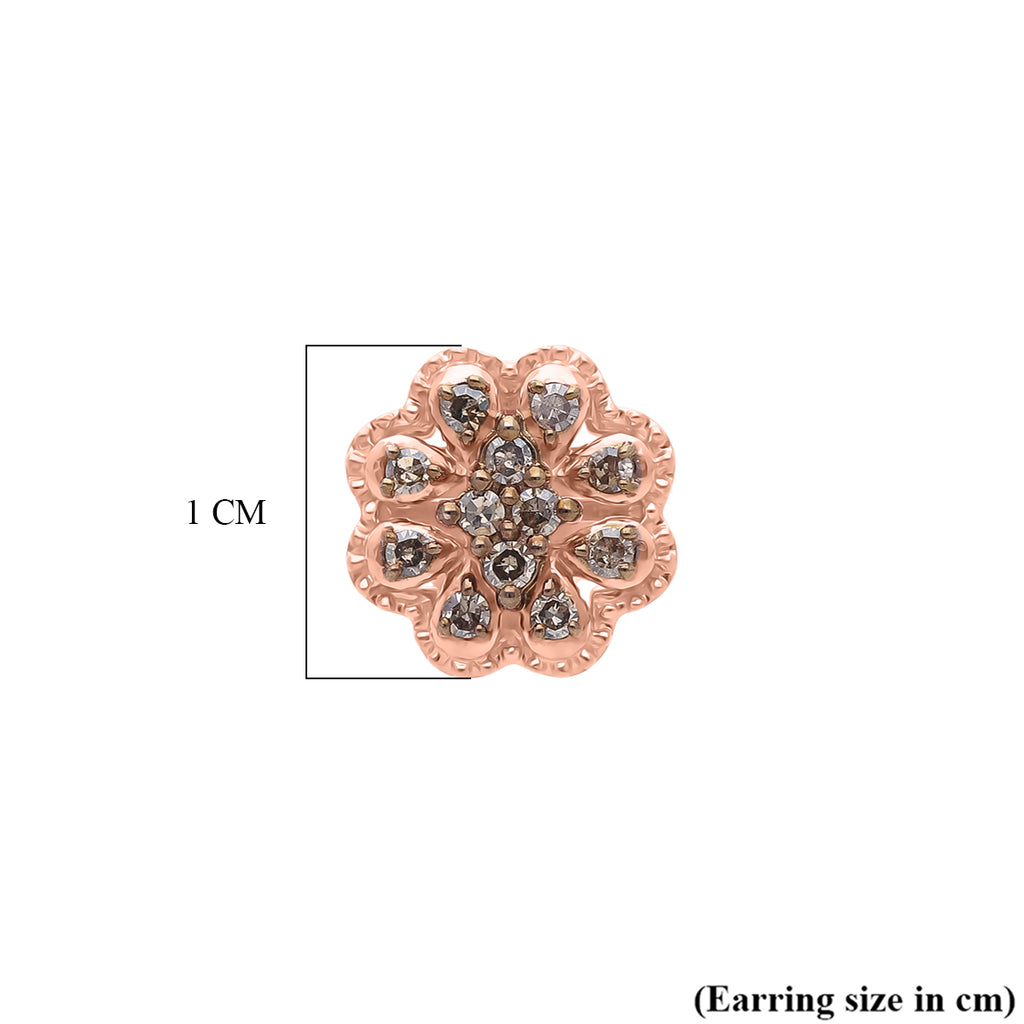 Natural Champagne Diamond Cluster Push Post Earring in 18K Vermeil Rose Gold Plated Sterling Silver 0.21 Ct_8484940_4