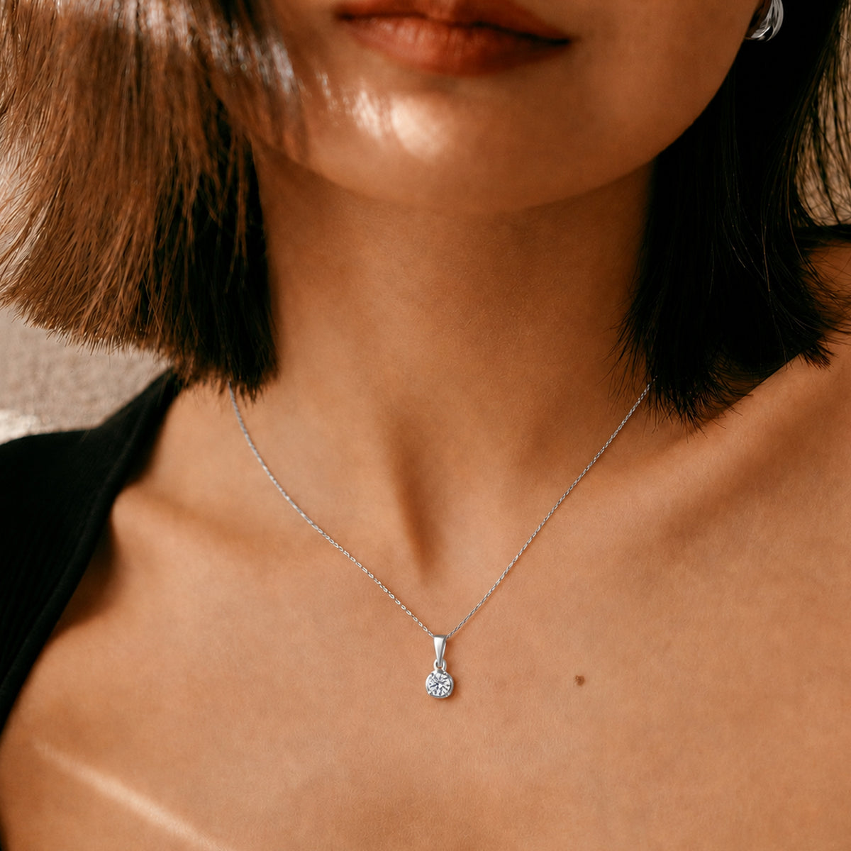 LUXURIANT Lab Grown Diamond Solitaire Pendant in Rhodium Overlay Sterling Silver 8485117 3