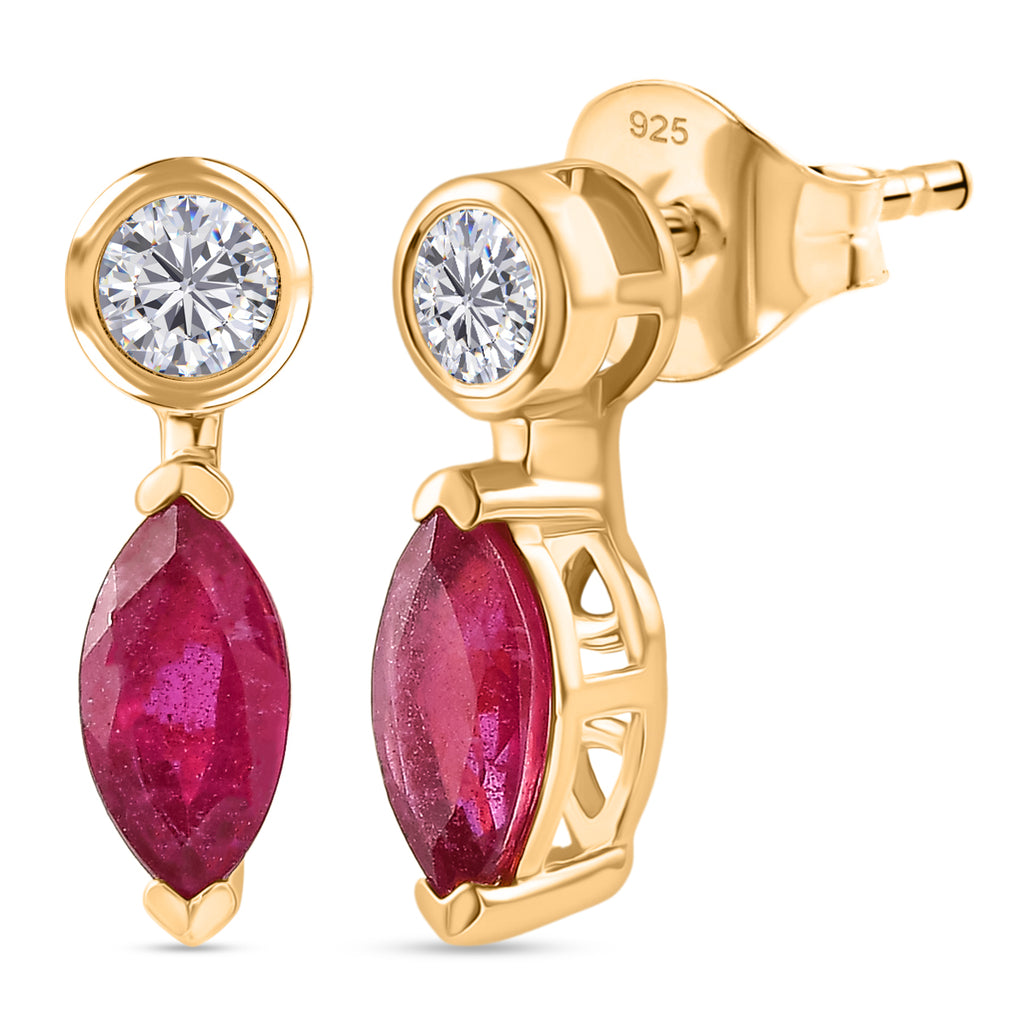 D'Joy African Ruby & Moissanite Drop Earring with Push Post in Yellow Gold Plated Sterling Silver 1.92 Ct._8485128