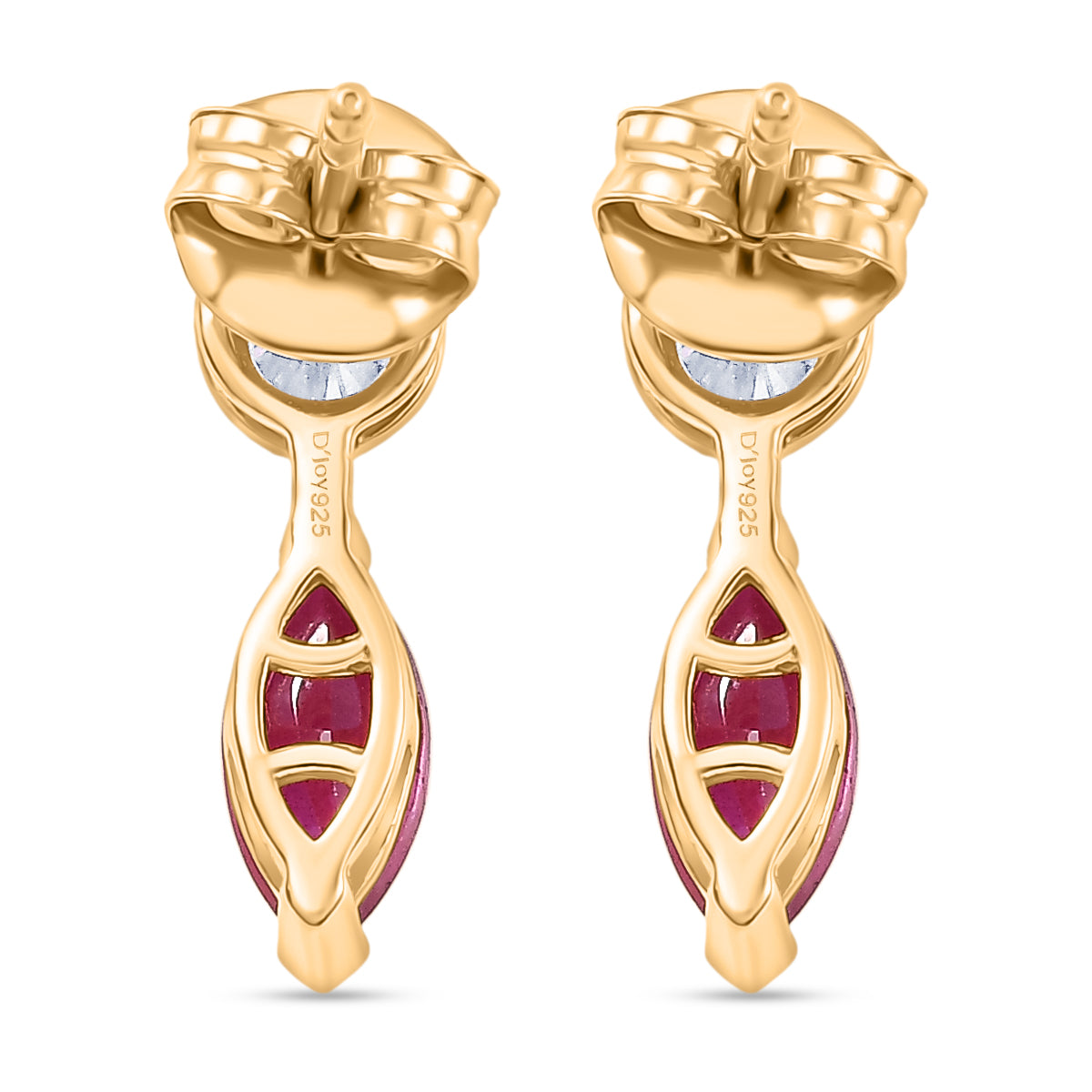 D'Joy Fissure Filled Ruby, Moissanite Drop Push Post Earring in Yellow Gold Plated Sterling Silver 1.92 Ct. V32528611 5
