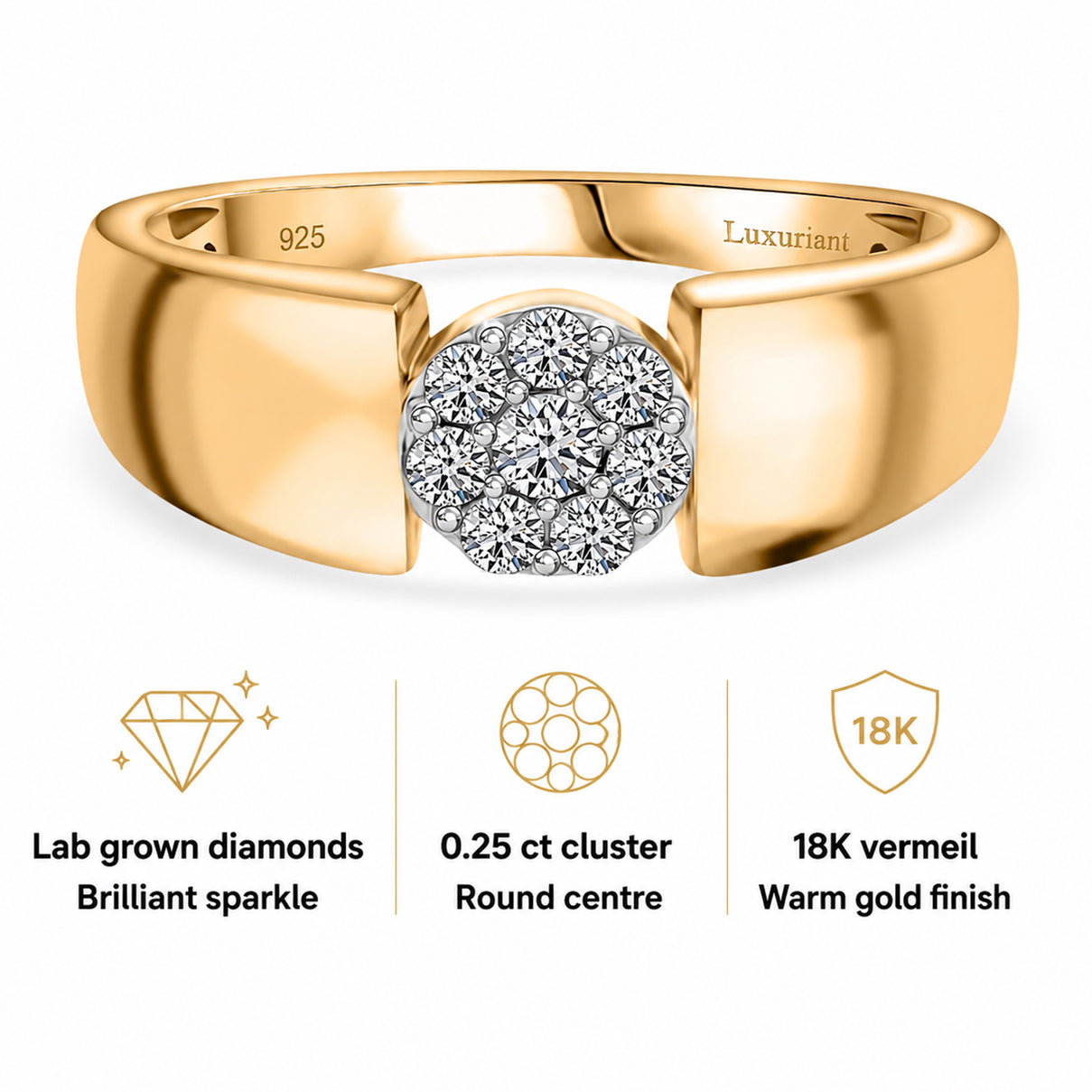 LUXURIANT Lab Grown Diamond Cluster Ring in 18K Vermeil Yellow Gold Plated Sterling Silver 0.25 Ct. (SI-GH) 8485171 4