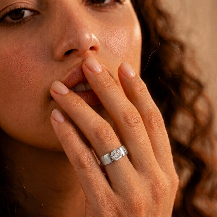LUXURIANT Lab Grown Diamond Cluster Ring in Rhodium Overlay Sterling Silver 0.25 Ct. (SI-GH) 8485183 2