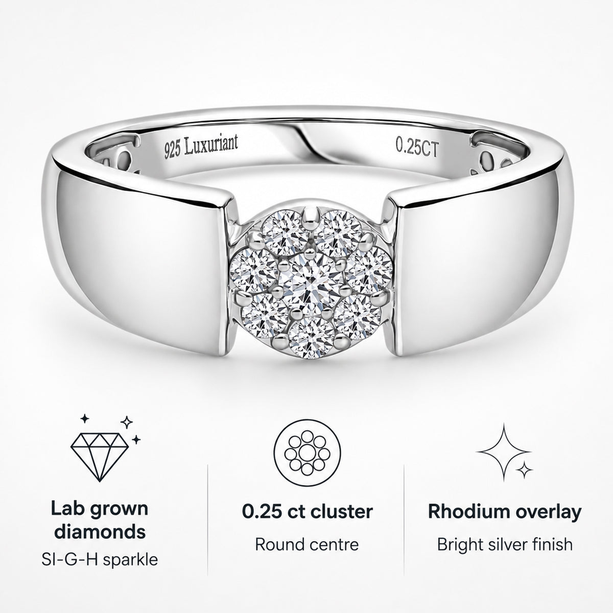 LUXURIANT Lab Grown Diamond Cluster Ring in Rhodium Overlay Sterling Silver 0.25 Ct. (SI-GH) V32602176 4