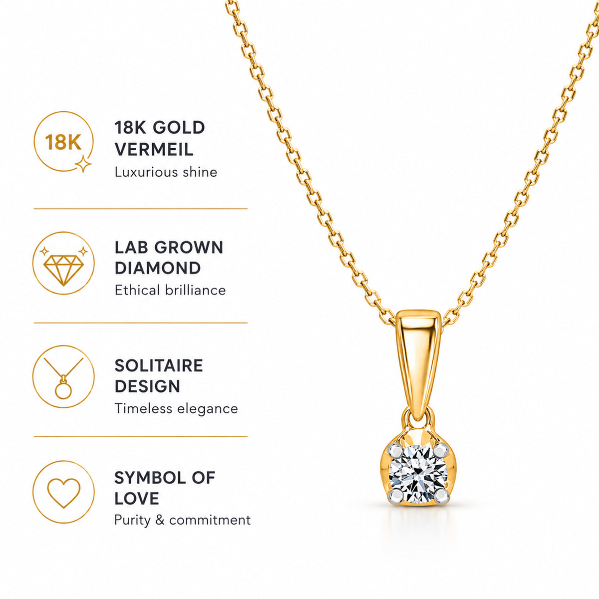LUXURIANT Lab Grown Diamond Solitaire Pendant in 18K Vermeil Yellow Gold Plated Sterling Silver 8485194 4