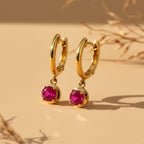 D'Joy - Ruby & White Zircon Dangling Earring with Clasp in Yellow Gold Plated Sterling Silver 2.00 Ct._8485214_2