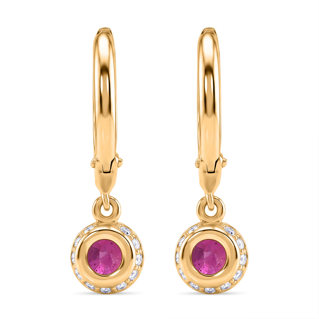 D'Joy - Ruby & White Zircon Dangling Earring with Clasp in Yellow Gold Plated Sterling Silver 2.00 Ct._8485214_4