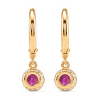 D'Joy - Ruby & White Zircon Dangling Earring with Clasp in Yellow Gold Plated Sterling Silver 2.00 Ct._8485214_4