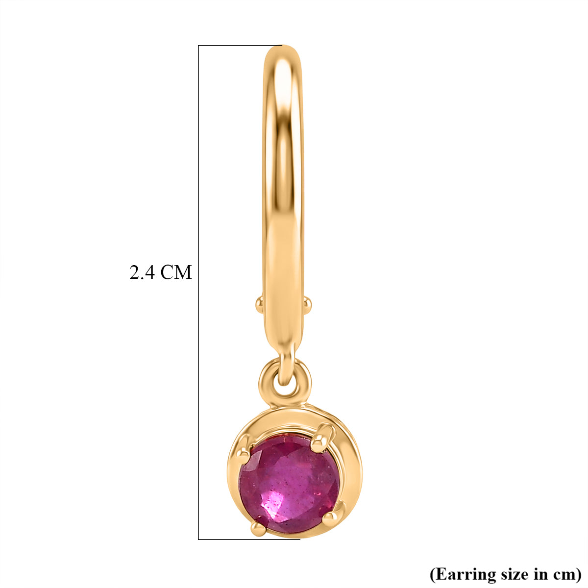 D'Joy Fissure Filled Ruby, White Zircon Dangling Hoop Earring in Yellow Gold Plated Sterling Silver 2.00 Ct. V32638643 6