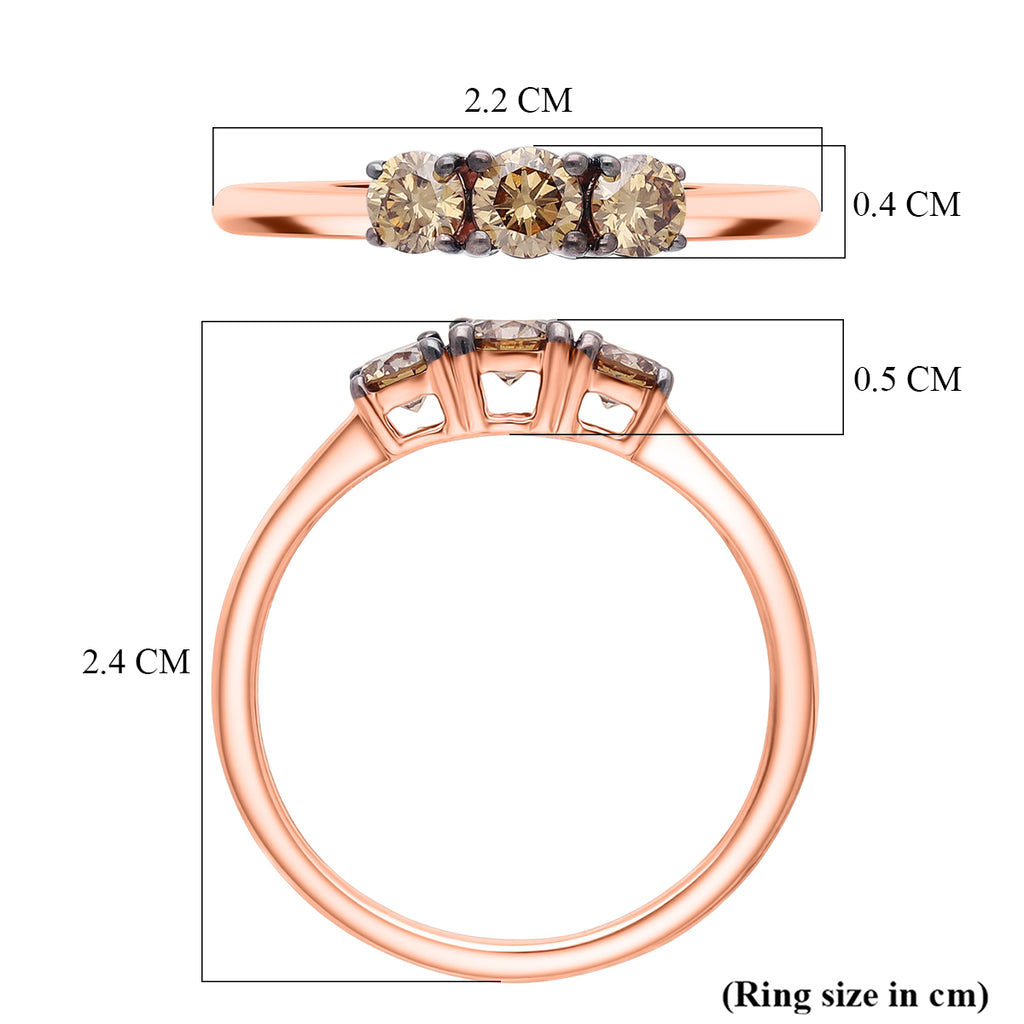 NY Close Out- SI Lab Grown Champagne Diamond Trilogy Ring in 18K Vermeil Rose Gold Plated Sterling Silver 0.50 Ct._8485249_5