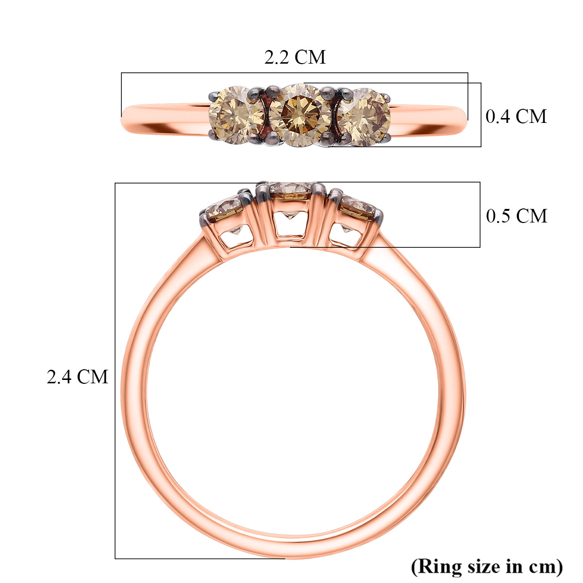 NY Close Out- LUXURIANT 0.5 Ct. Lab Grown Champagne Diamond Trilogy Ring in 18K Vermeil Rose Gold Over Sterling Silver (SI) 8485249 6