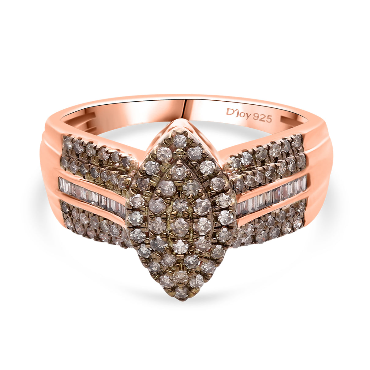 D'Joy Natural Champagne Diamond Cluster Ring in 18K Vermeil Rose Gold Plated Sterling Silver 0.50 Ct. 8485278 0