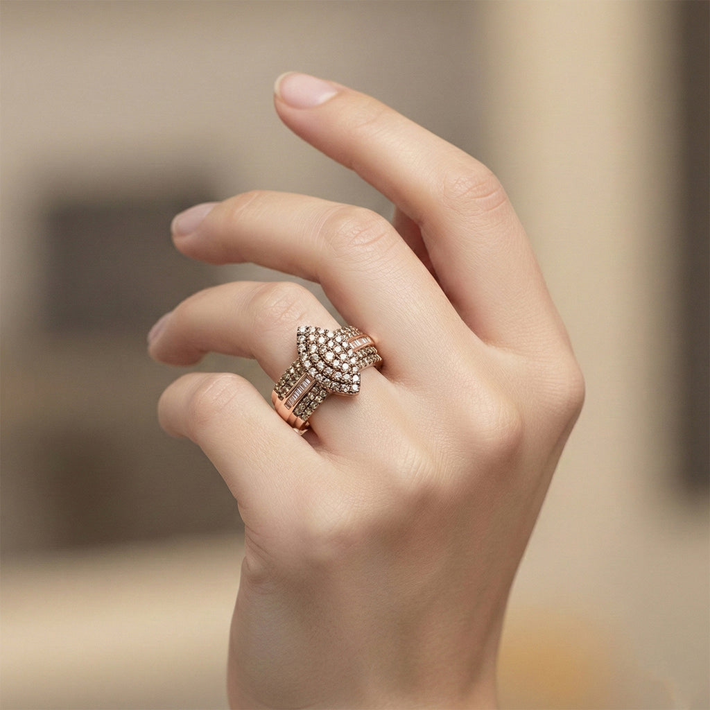 D'Joy Natural Champagne Diamond Cluster Ring in 18K Vermeil Rose Gold Plated Sterling Silver 0.50 Ct._8485278_1