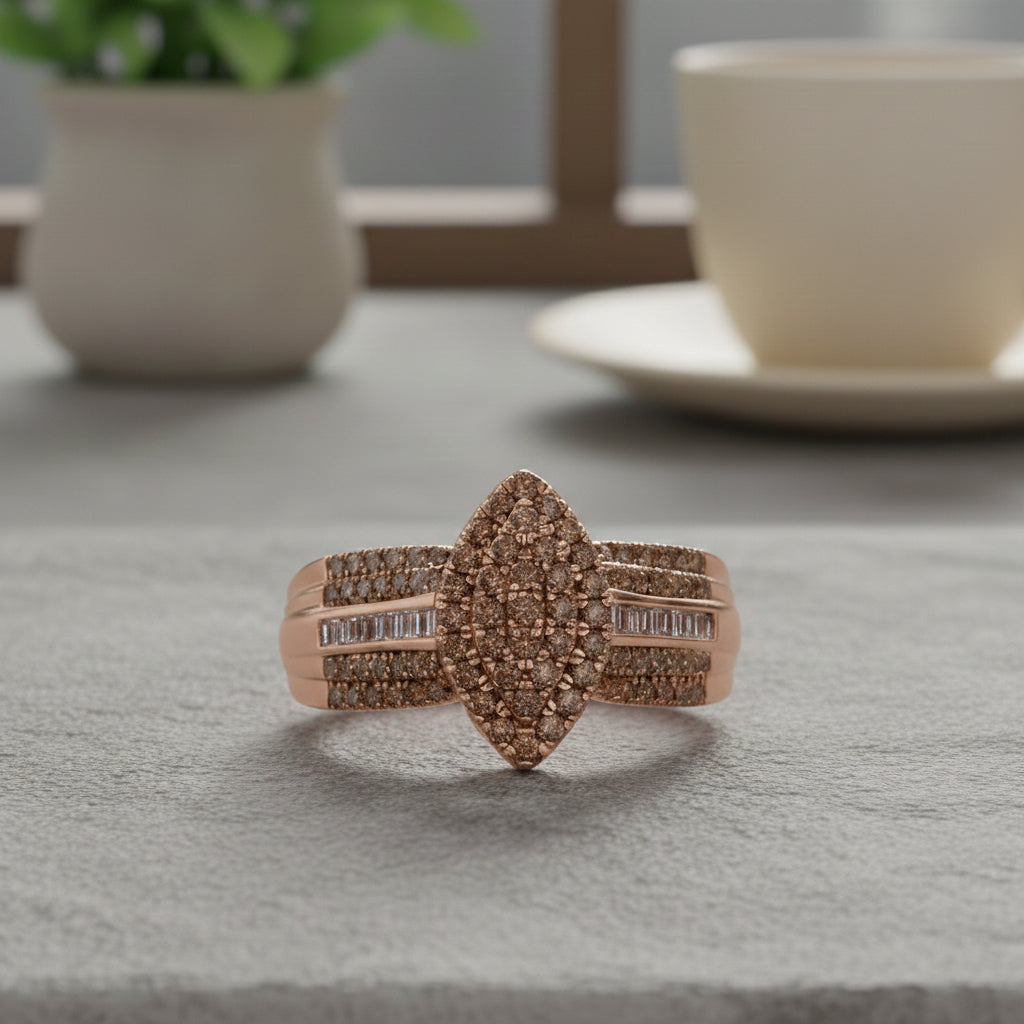 D'Joy Natural Champagne Diamond Cluster Ring in 18K Vermeil Rose Gold Plated Sterling Silver 0.50 Ct. 8485278 3