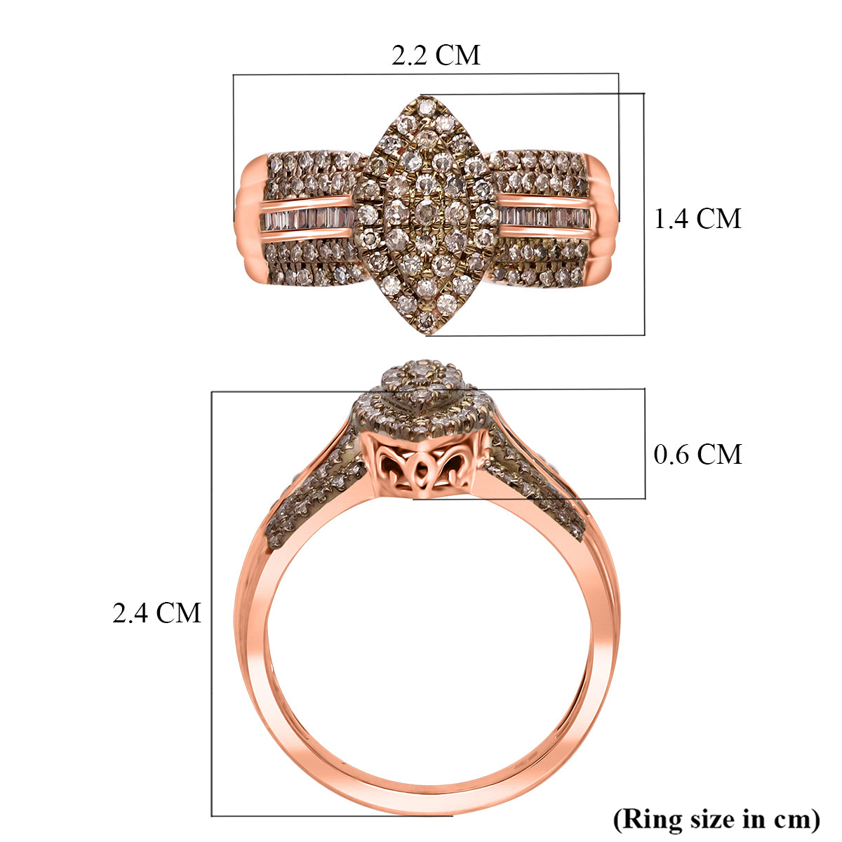 D'Joy Natural Champagne Diamond Cluster Ring in 18K Vermeil Rose Gold Plated Sterling Silver 0.50 Ct. 8485278 6