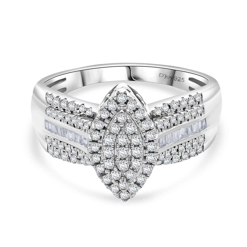 D'Joy Natural White Diamond Cluster Ring in Rhodium Overlay Sterling Silver 0.50 Ct._8485296
