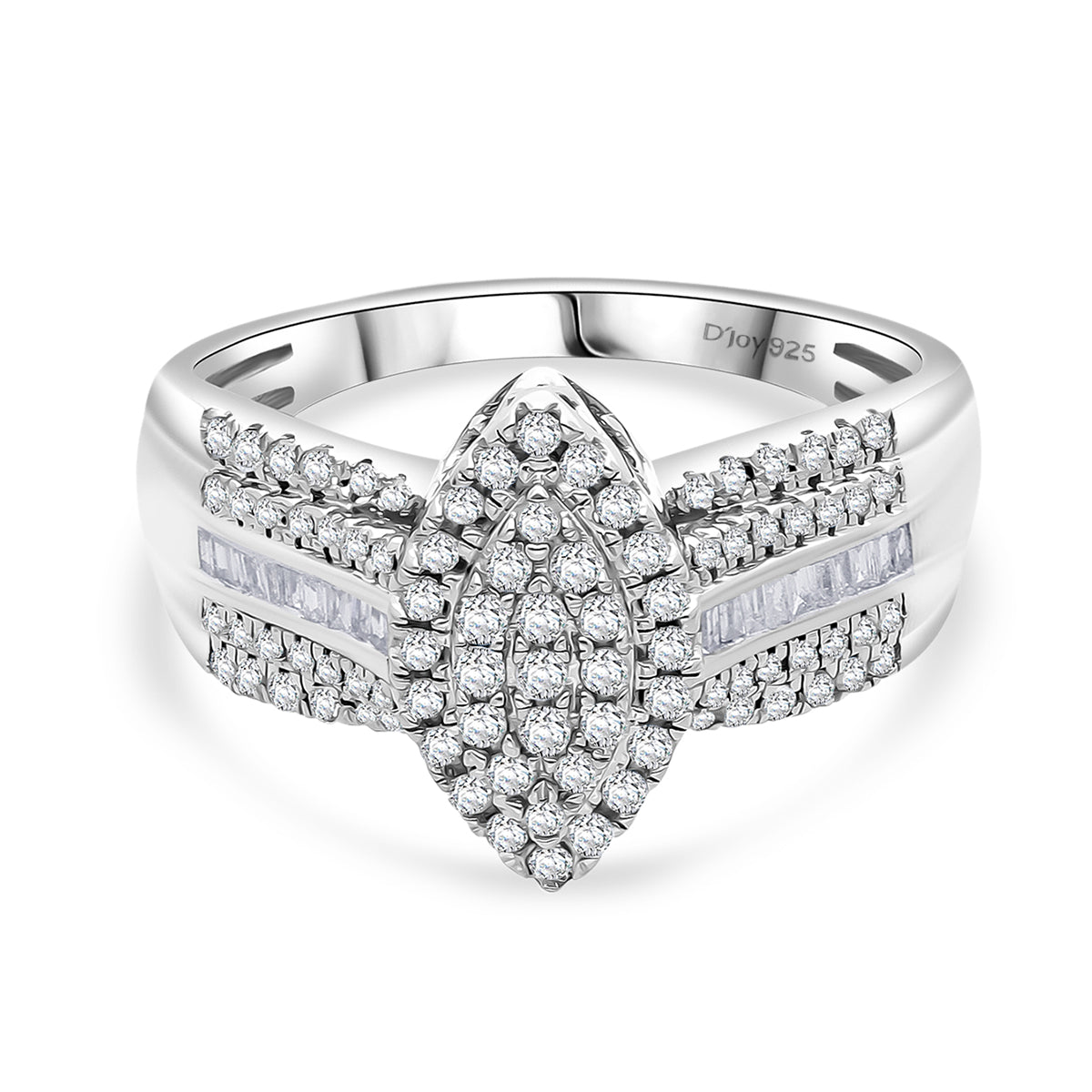 D'Joy Natural White Diamond Cluster Ring in Rhodium Overlay Sterling Silver 0.50 Ct. 8485296 0