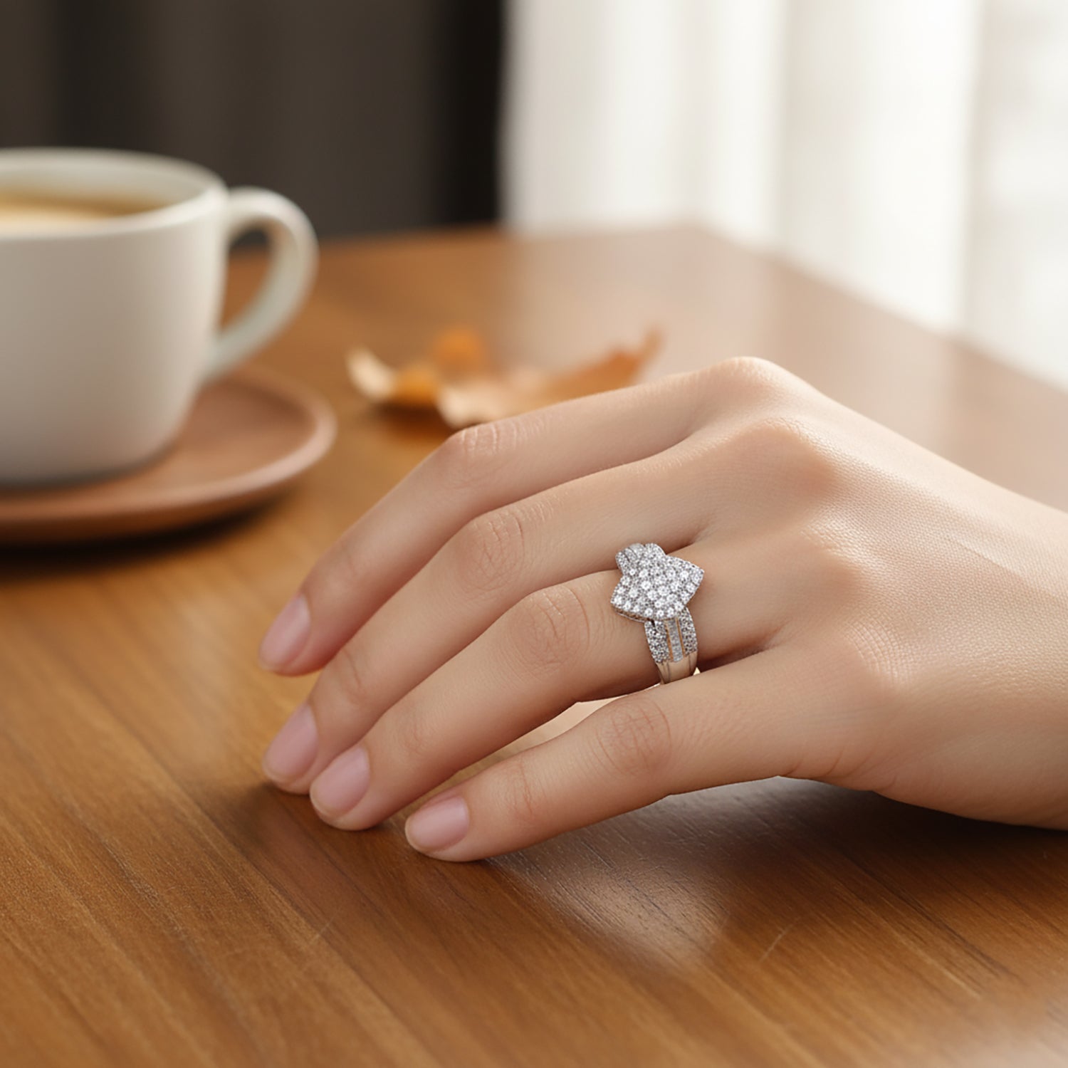 D'Joy Natural White Diamond Cluster Ring in Rhodium Overlay Sterling Silver 0.50 Ct. 8485296 2