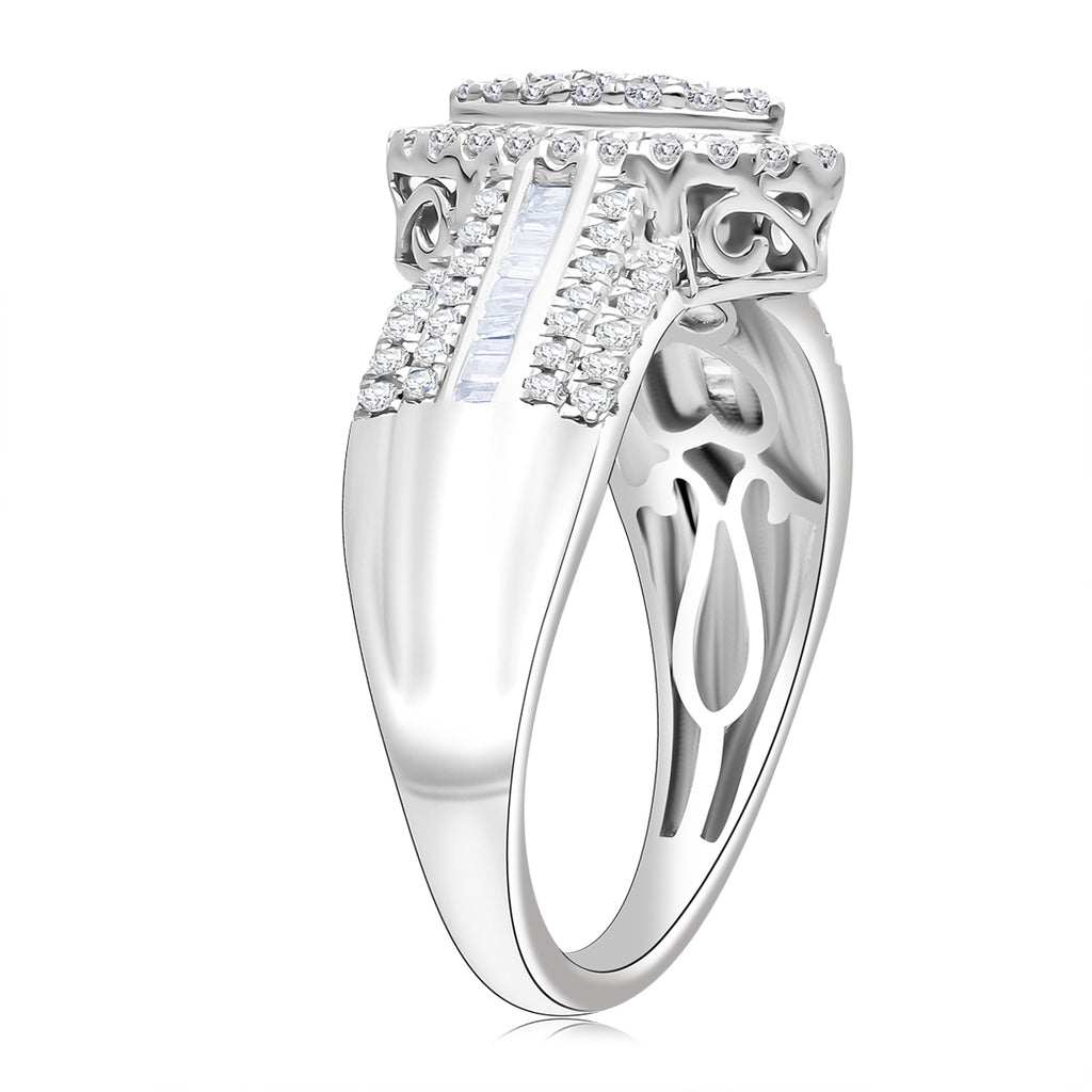 D'Joy Natural White Diamond Cluster Ring in Rhodium Overlay Sterling Silver 0.50 Ct._8485296_3