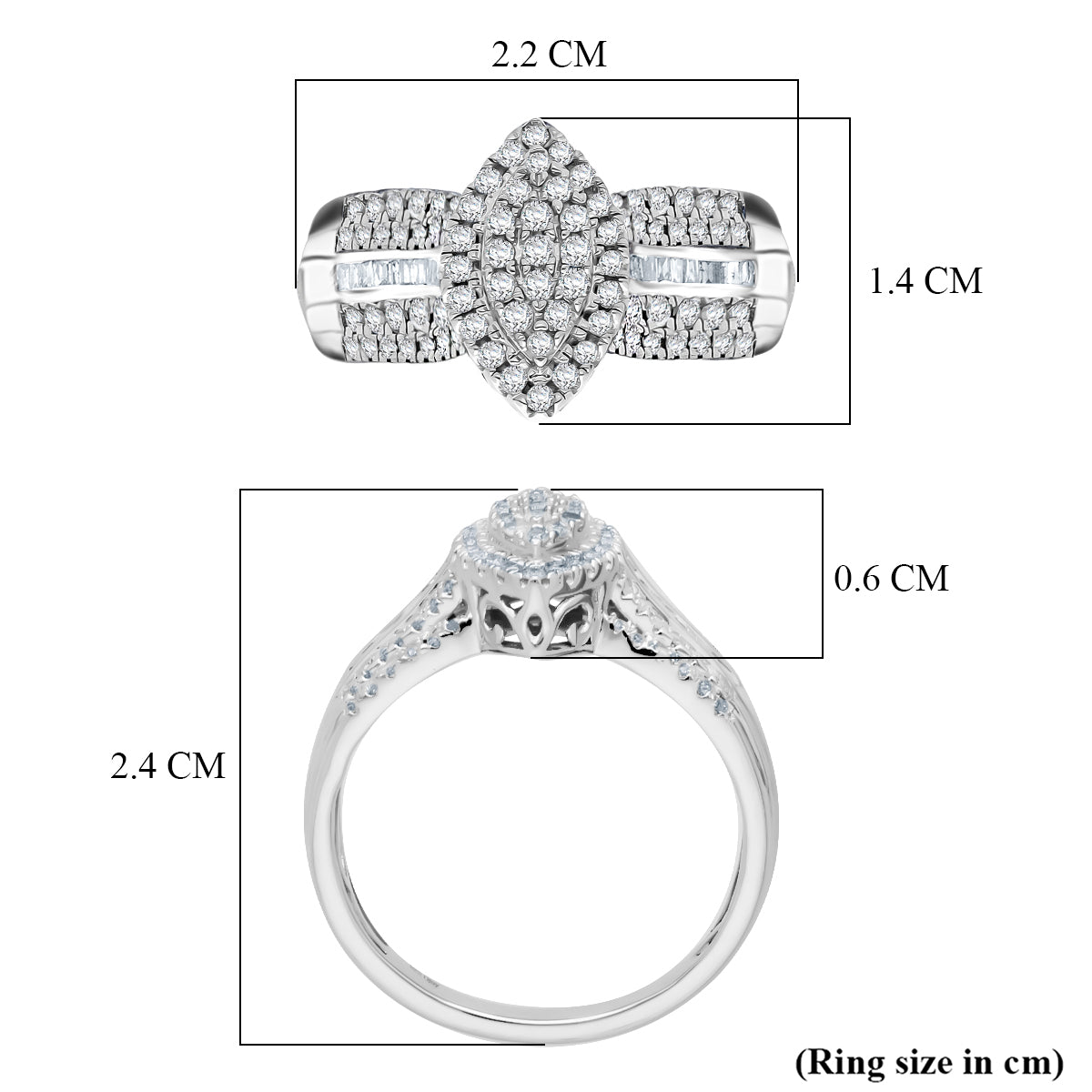 D'Joy Natural White Diamond Cluster Ring in Rhodium Overlay Sterling Silver 0.50 Ct. 8485296 6
