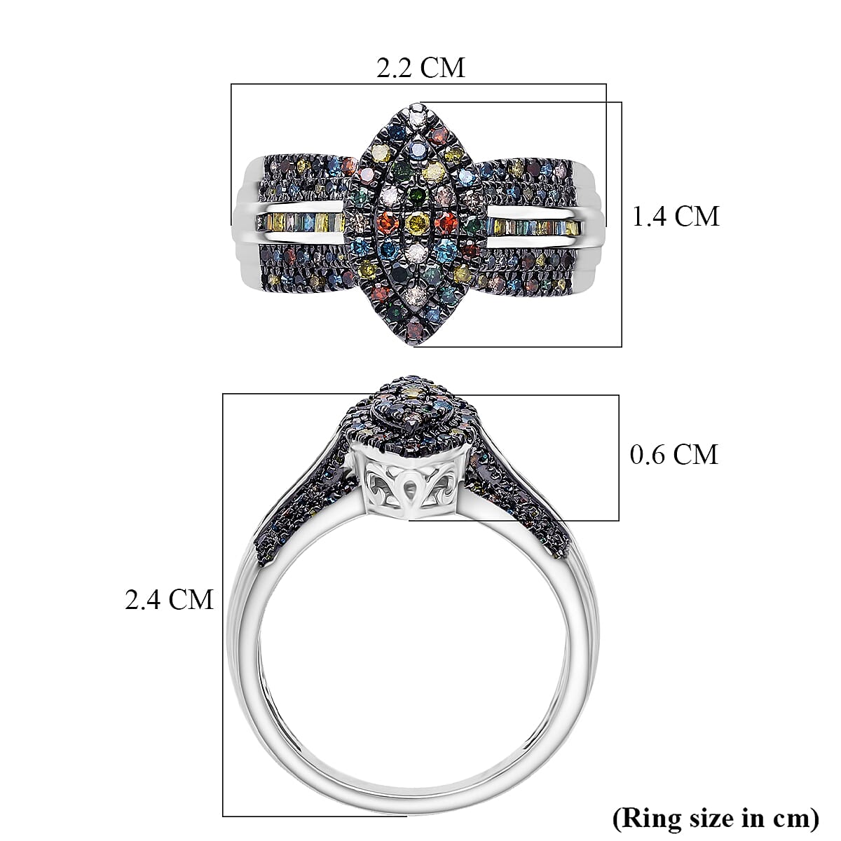 D'Joy Multi Diamond Cluster Ring in Rhodium Overlay Sterling Silver 0.50 Ct. V32529488 6