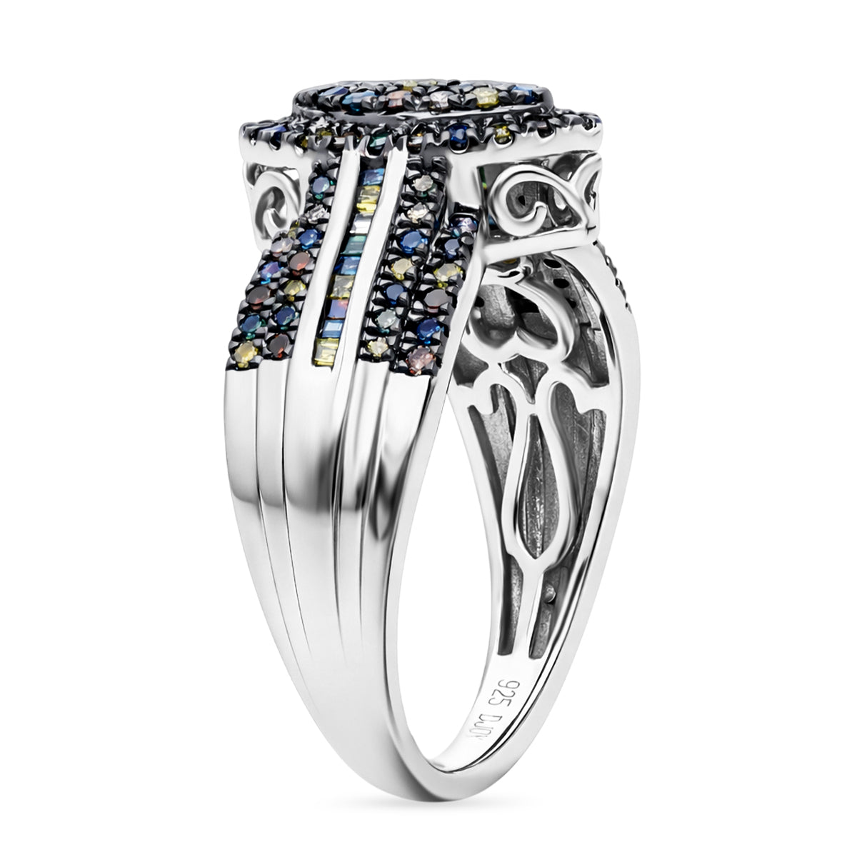 D'Joy Multi Diamond Cluster Ring in Rhodium Overlay Sterling Silver 0.50 Ct. V32514569 4