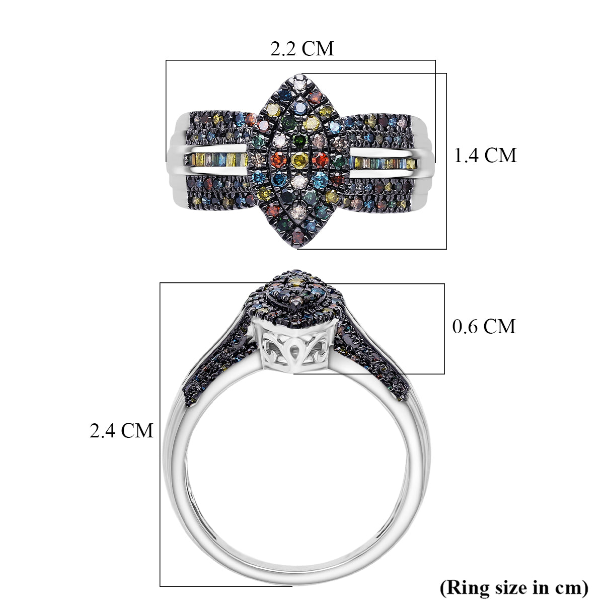 D'Joy Multi Diamond Cluster Ring in Rhodium Overlay Sterling Silver 0.50 Ct. V32514569 6