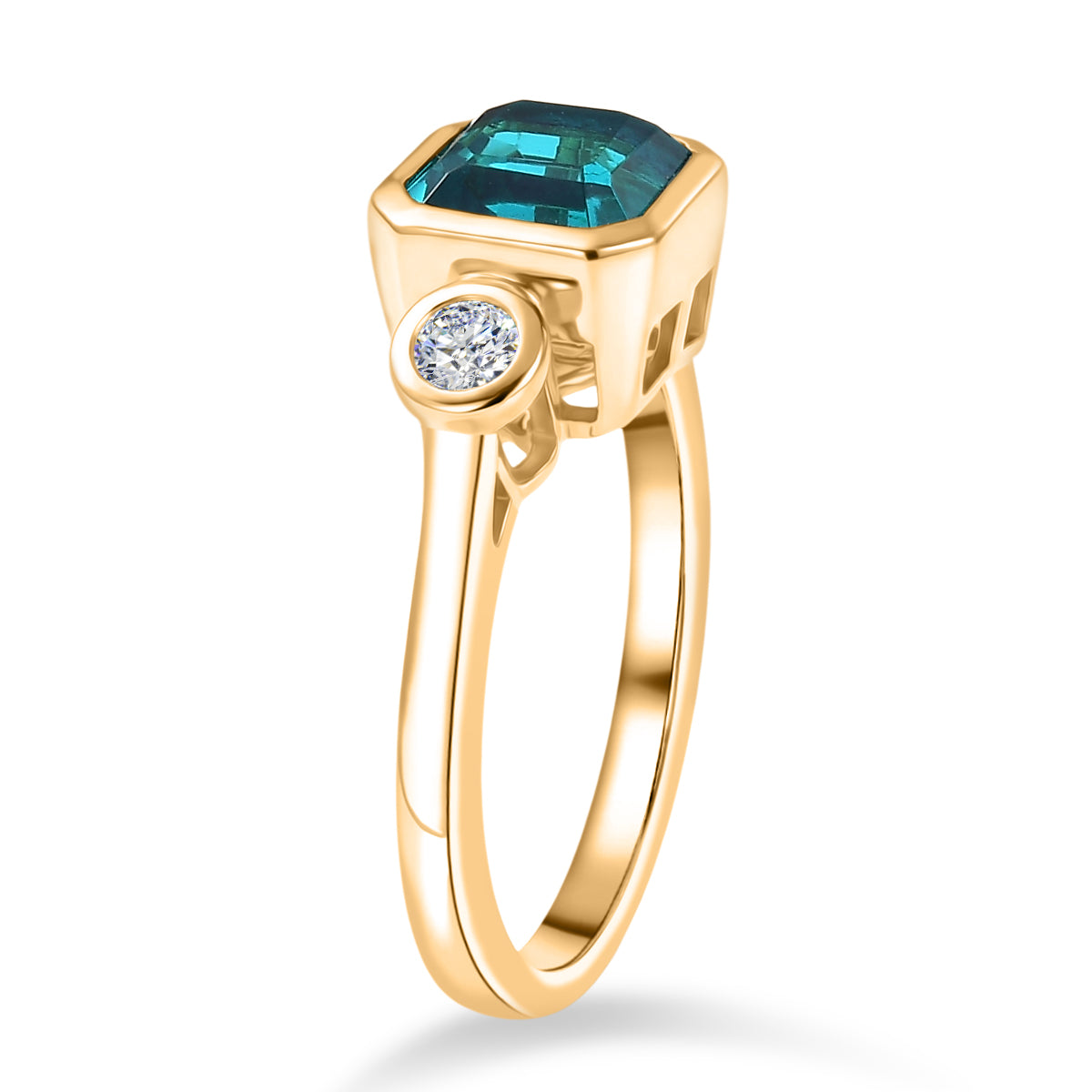 D'Joy Capri Blue Quartz &amp; White Topaz Emerald Cut Trilogy Ring in Yellow Gold Plated Sterling Silver 2.23 Ct. V32528215 4