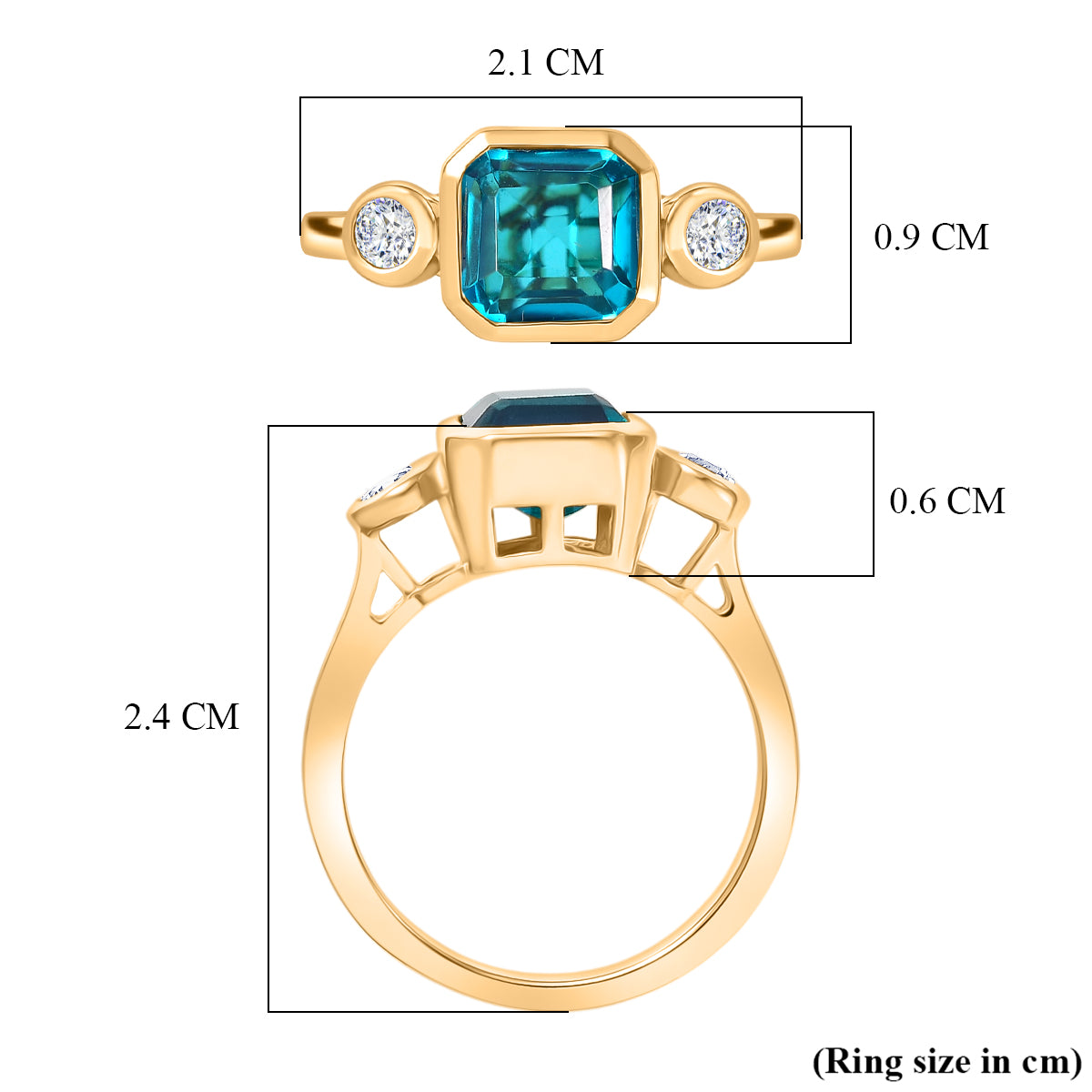 D'Joy Capri Blue Quartz &amp; White Topaz Emerald Cut Trilogy Ring in Yellow Gold Plated Sterling Silver 2.23 Ct. V32528215 6
