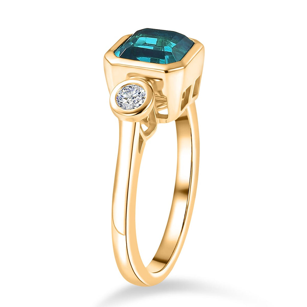 D'Joy Capri Blue Quartz & White Topaz Emerald Cut Trilogy Ring in Yellow Gold Plated Sterling Silver 2.23 Ct._8485396_3