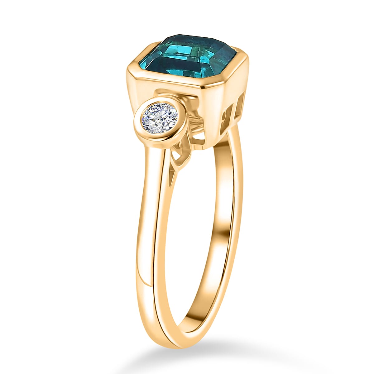 D'Joy Capri Blue Quartz &amp; White Topaz Emerald Cut Trilogy Ring in Yellow Gold Plated Sterling Silver 2.23 Ct. V32514401 4