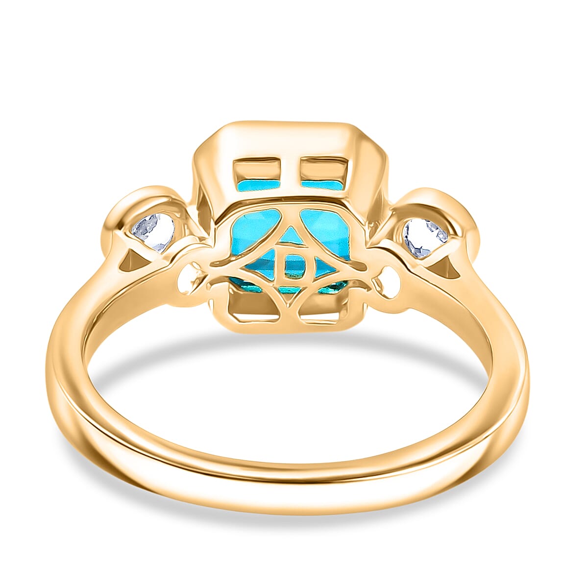D'Joy Capri Blue Quartz &amp; White Topaz Emerald Cut Trilogy Ring in Yellow Gold Plated Sterling Silver 2.23 Ct. V32514401 5