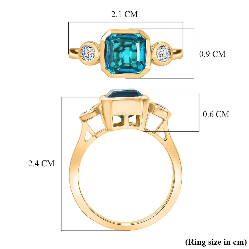 D'Joy Capri Blue Quartz & White Topaz Emerald Cut Trilogy Ring in Yellow Gold Plated Sterling Silver 2.23 Ct._8485396_5