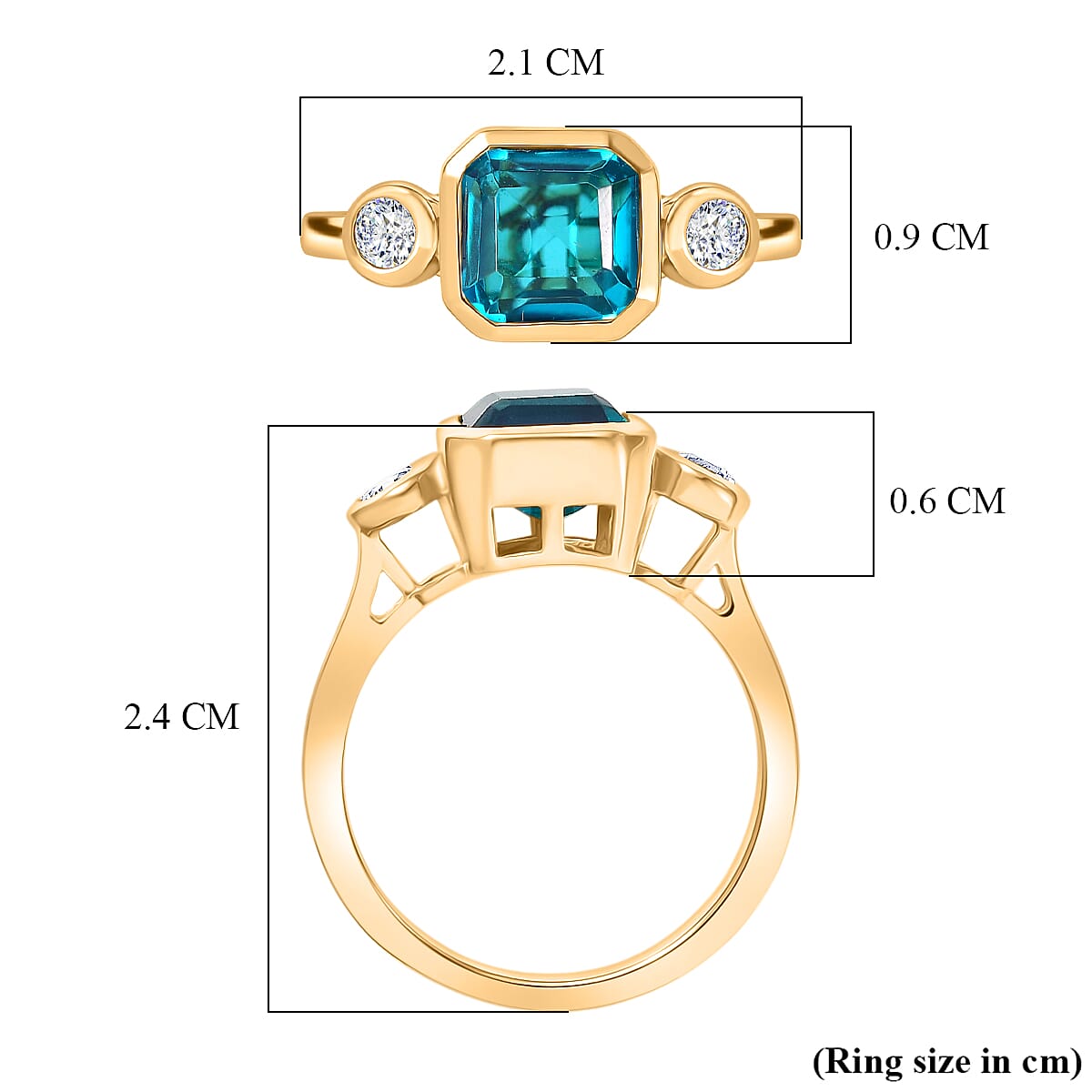 D'Joy Capri Blue Quartz &amp; White Topaz Emerald Cut Trilogy Ring in Yellow Gold Plated Sterling Silver 2.23 Ct. V32514401 6