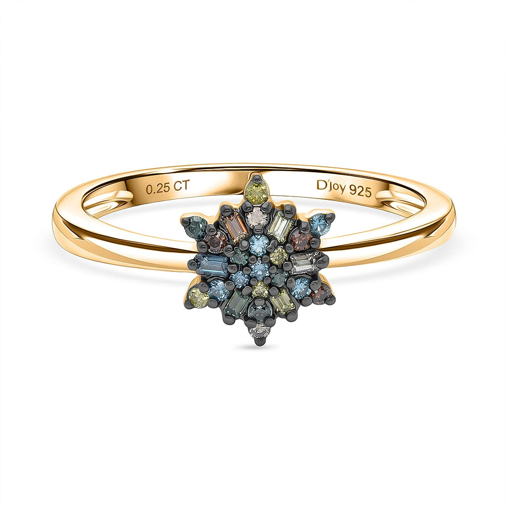 D'Joy Green Diamond & Multi Diamond Cluster Ring in 18K Vermeil Yellow Gold Plated Sterling Silver_8485441