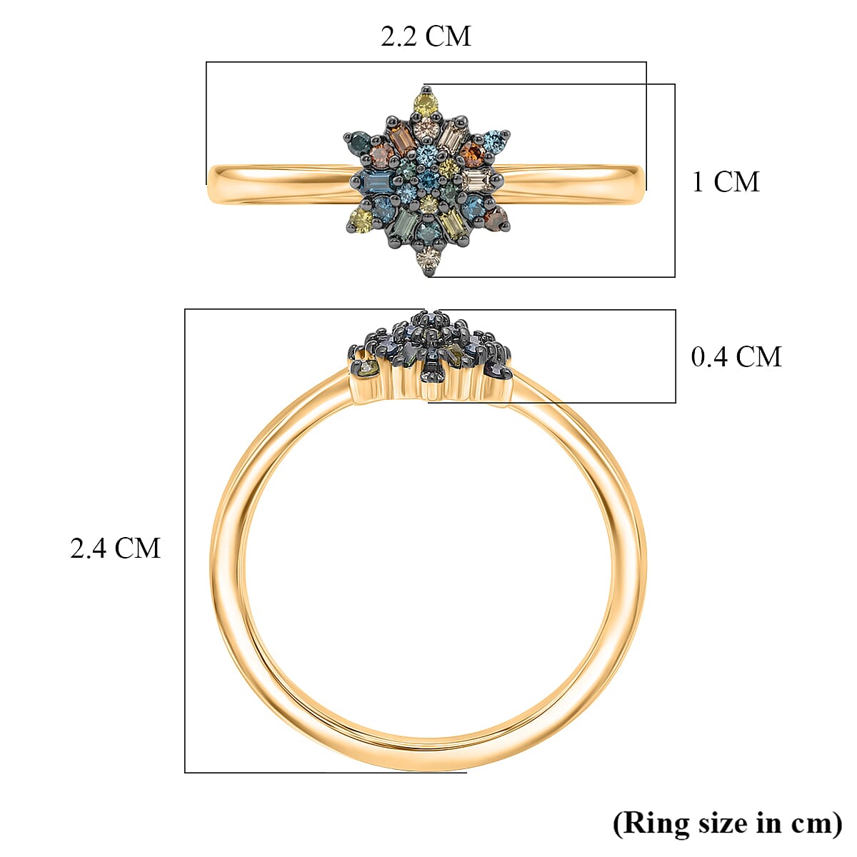 D'Joy - Multi Colour Diamond Cluster Ring in 18K Vermeil Yellow Gold Plated Sterling Silver V32528998 6