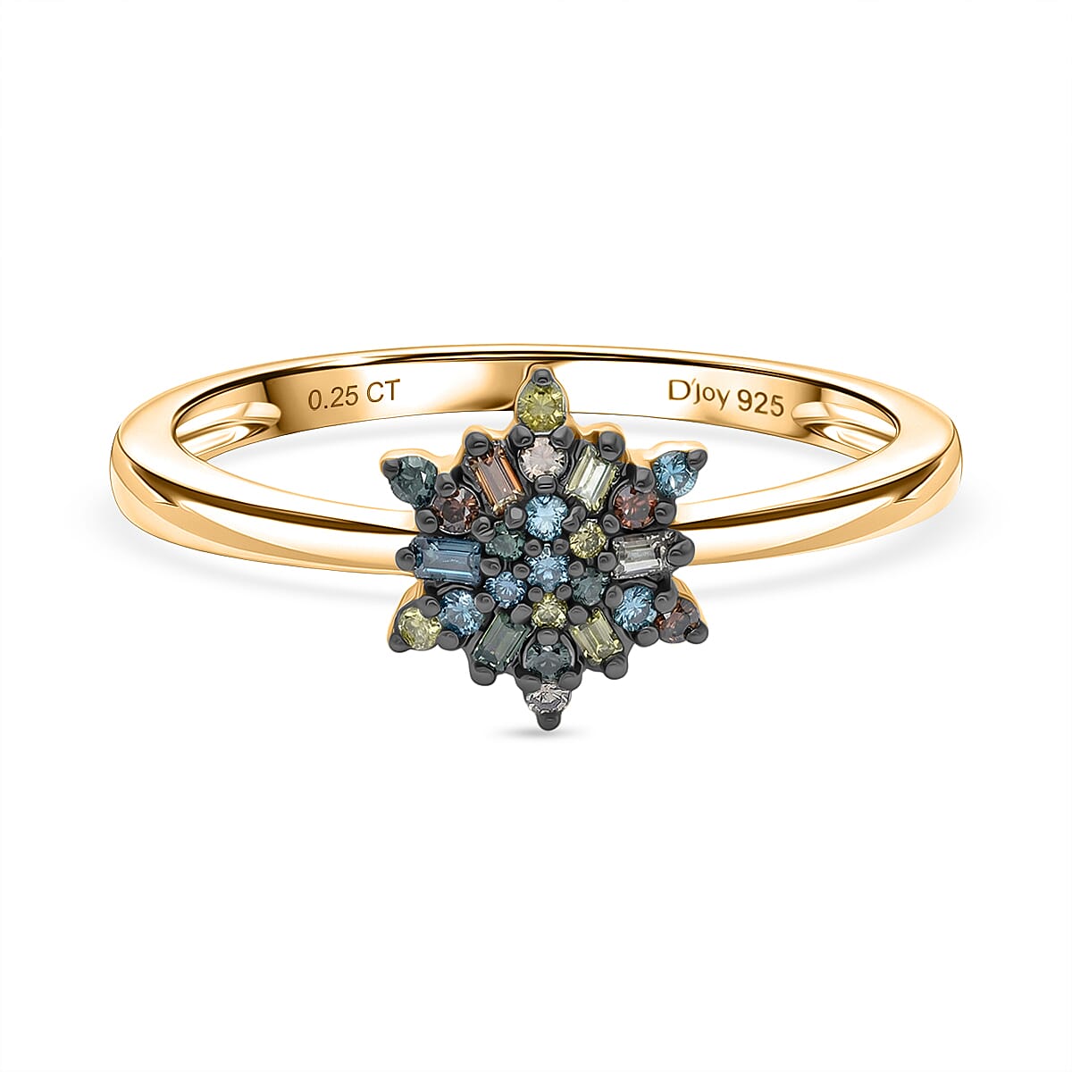 D'Joy - Multi Colour Diamond Cluster Ring in 18K Vermeil Yellow Gold Plated Sterling Silver V32528954 0