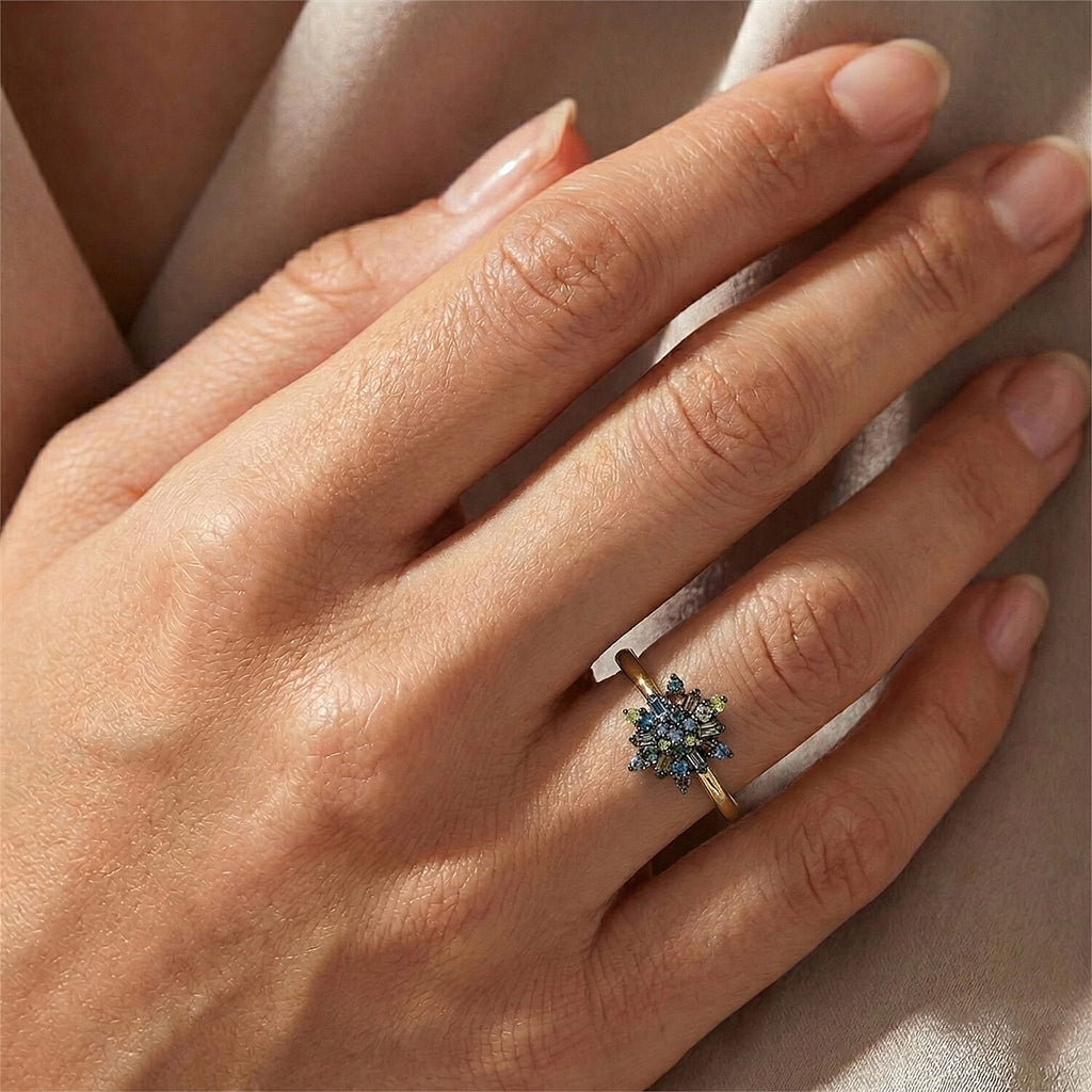 D'Joy Green Diamond & Multi Diamond Cluster Ring in 18K Vermeil Yellow Gold Plated Sterling Silver_8485455_1
