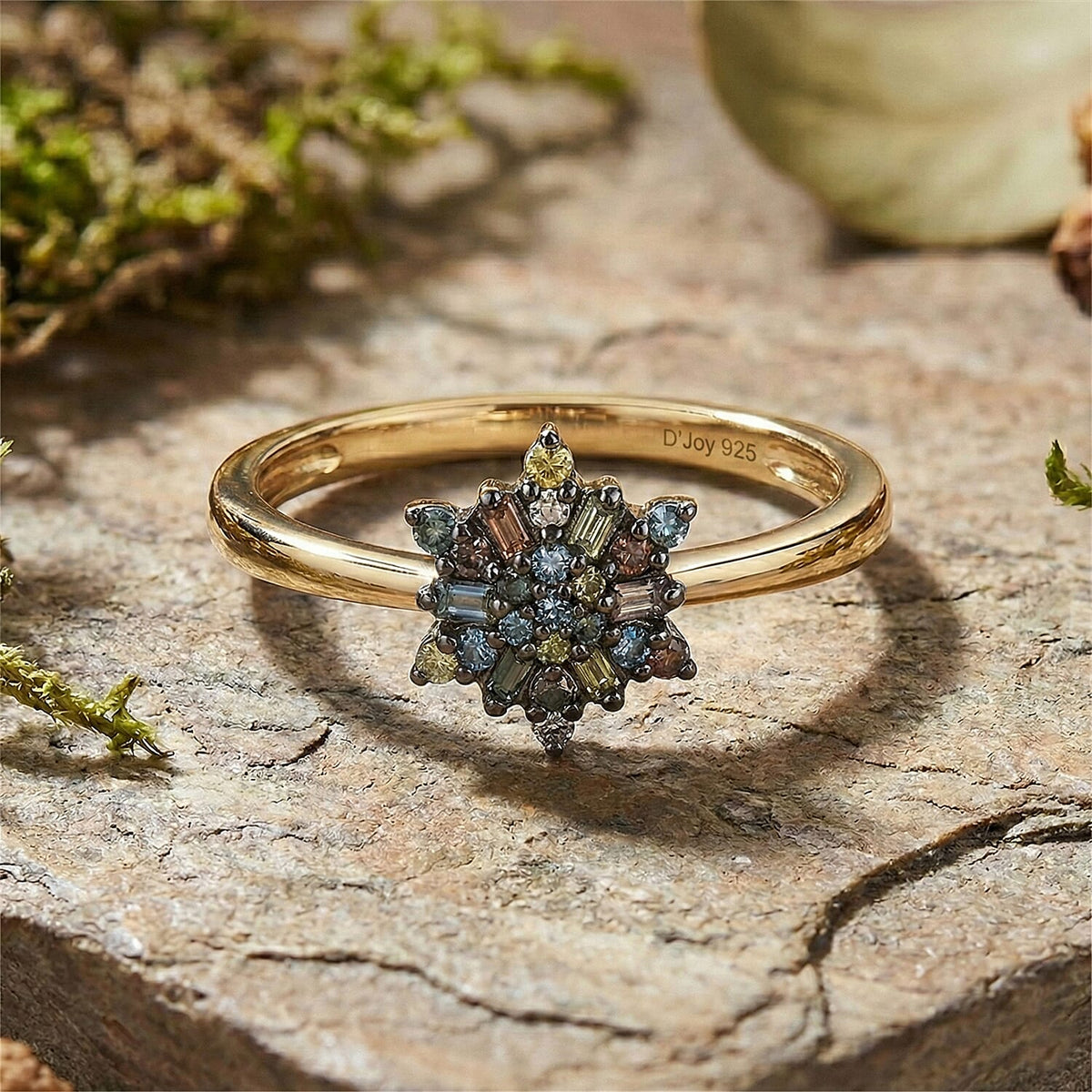 D'Joy - Multi Colour Diamond Cluster Ring in 18K Vermeil Yellow Gold Plated Sterling Silver V32528954 3