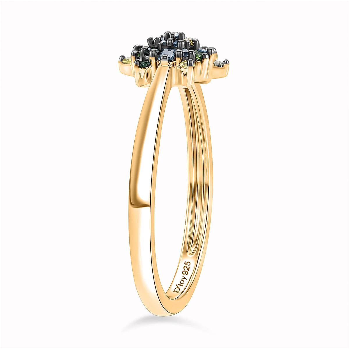 D'Joy - Multi Colour Diamond Cluster Ring in 18K Vermeil Yellow Gold Plated Sterling Silver V32528954 4