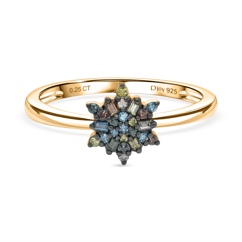 D'Joy Green Diamond & Multi Diamond Cluster Ring in 18K Vermeil Yellow Gold Plated Sterling Silver_8485458