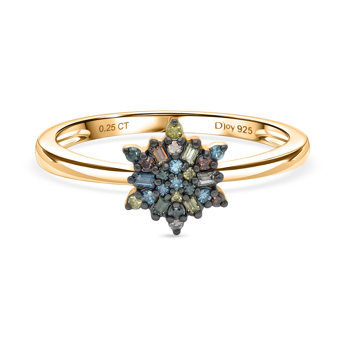 D'Joy - Multi Colour Diamond Cluster Ring in 18K Vermeil Yellow Gold Plated Sterling Silver V32529325 0