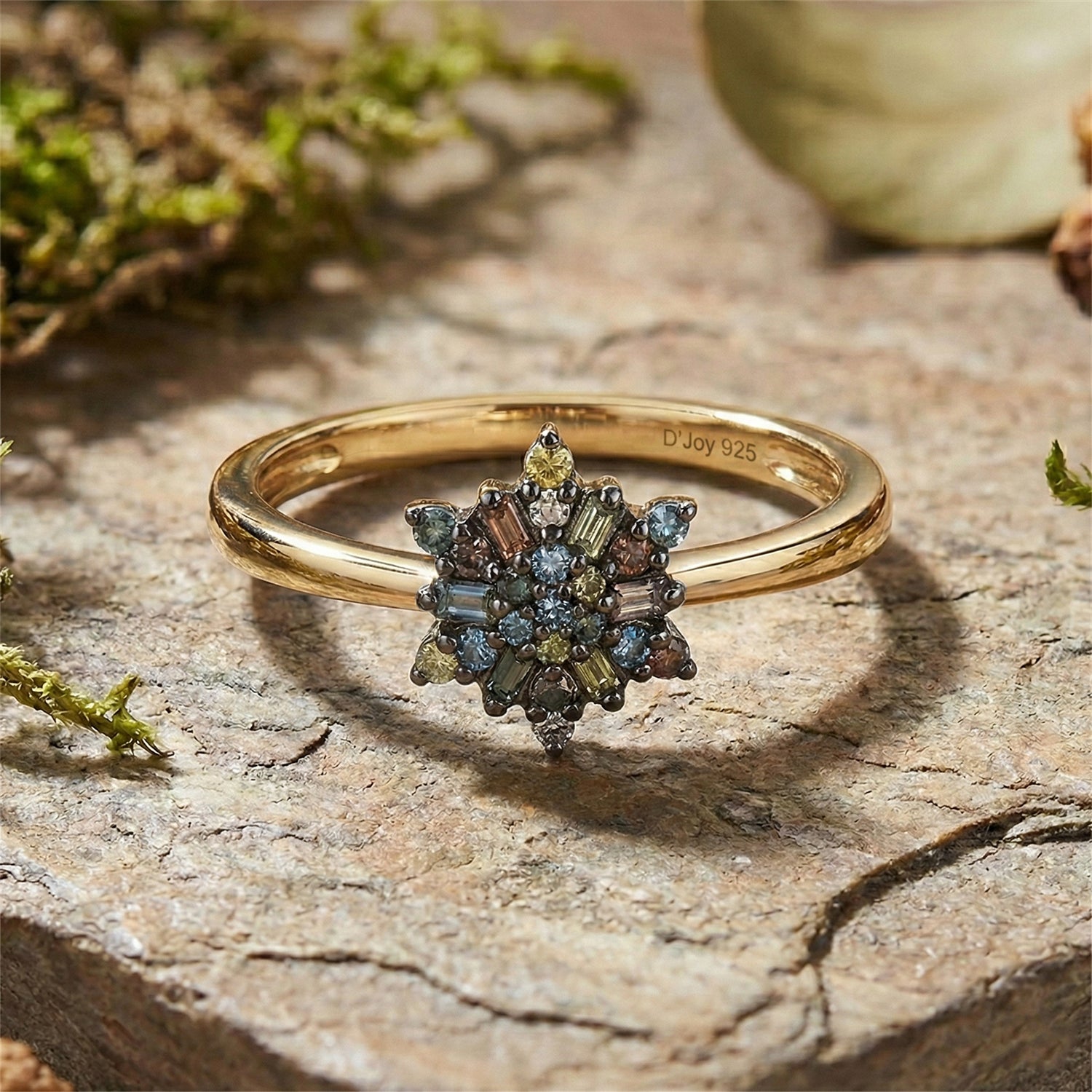 D'Joy - Multi Colour Diamond Cluster Ring in 18K Vermeil Yellow Gold Plated Sterling Silver V32529325 3