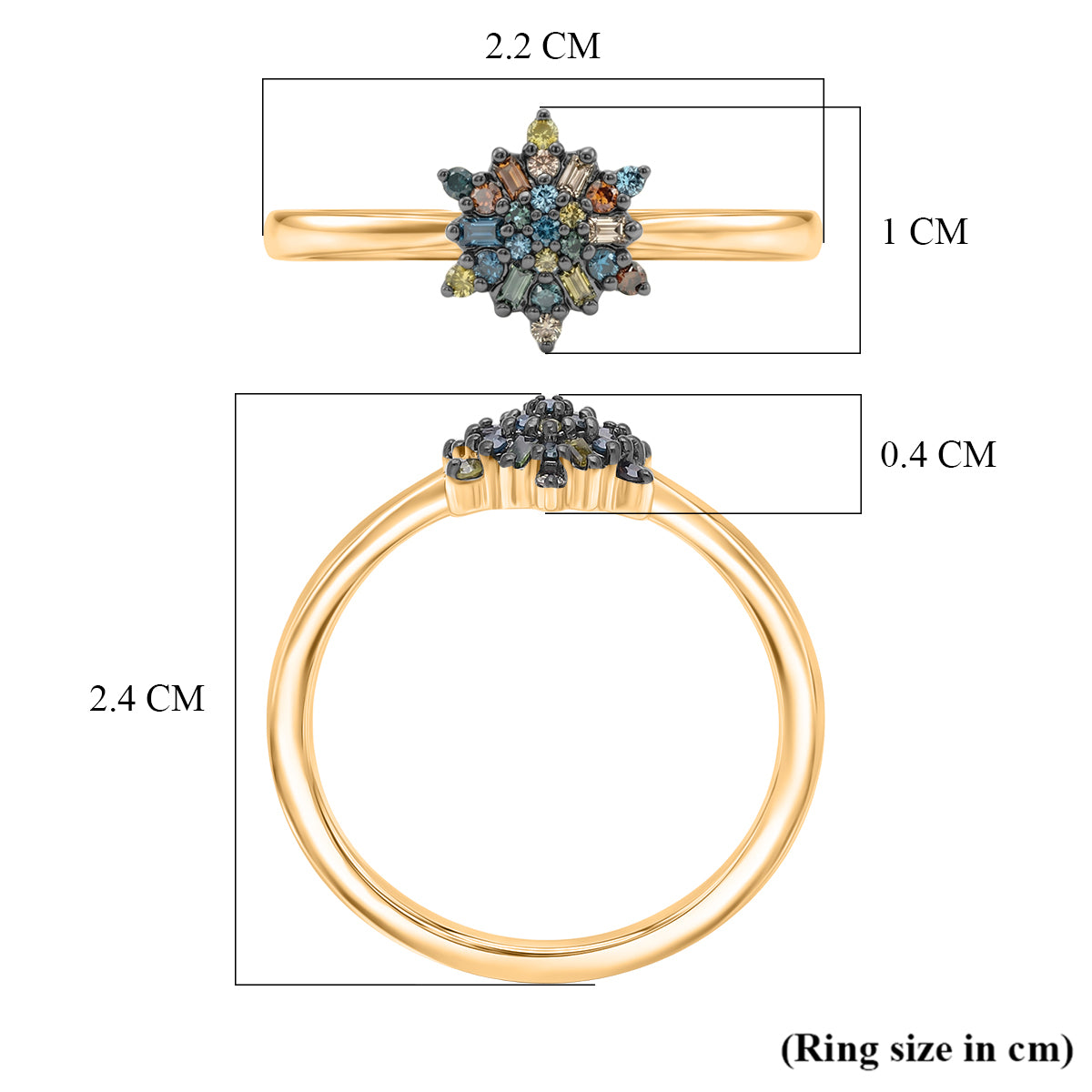 D'Joy - Multi Colour Diamond Cluster Ring in 18K Vermeil Yellow Gold Plated Sterling Silver V32529325 6