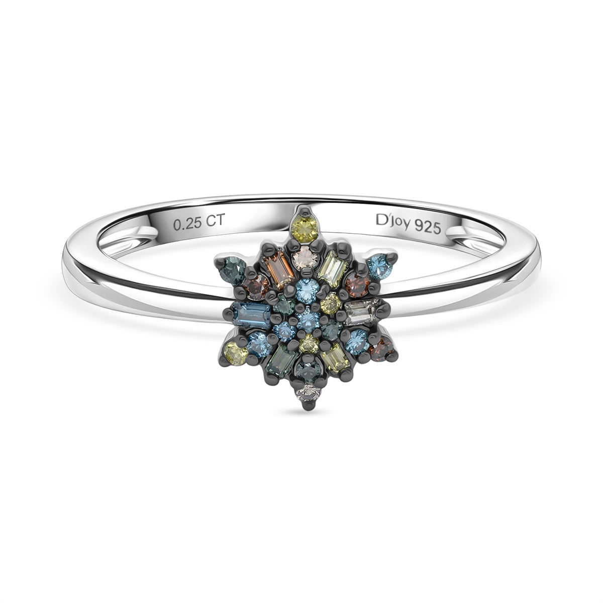 D'Joy - Multi Colour Diamond Cluster Ring in Rhodium Overlay Sterling Silver V32520357 0