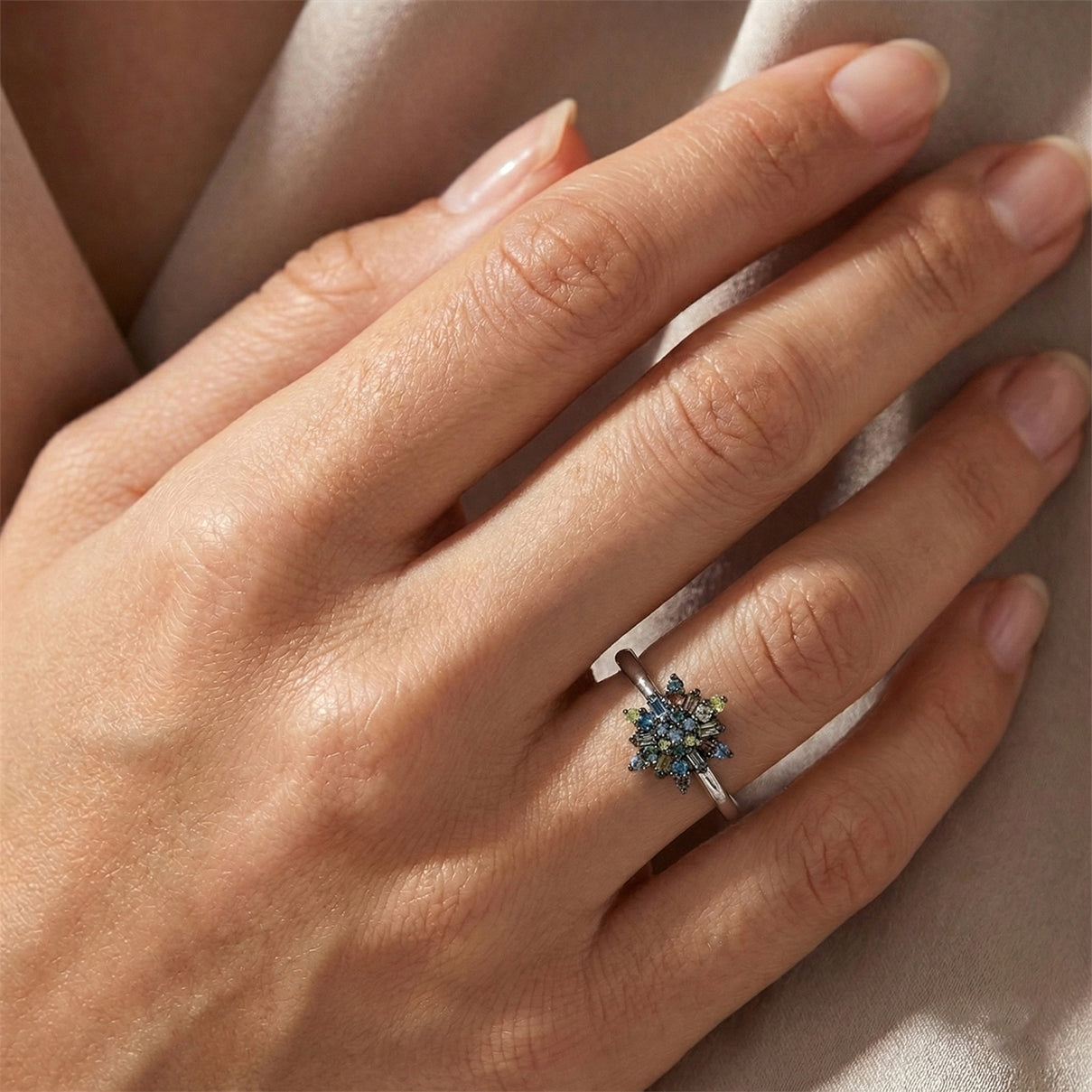D'Joy - Multi Colour Diamond Cluster Ring in Rhodium Overlay Sterling Silver V32520357 2