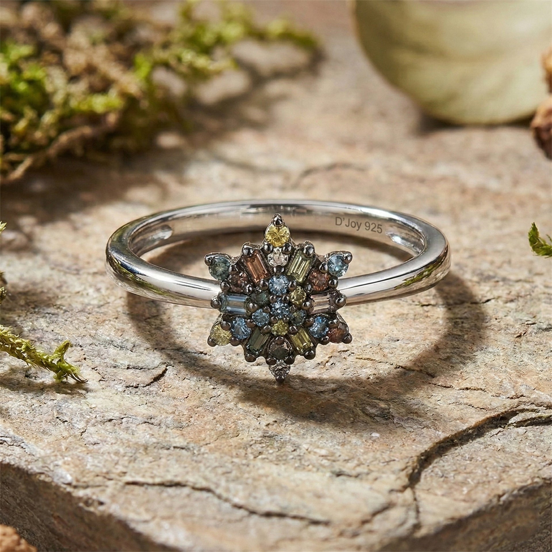 D'Joy - Multi Colour Diamond Cluster Ring in Rhodium Overlay Sterling Silver V32365567 3