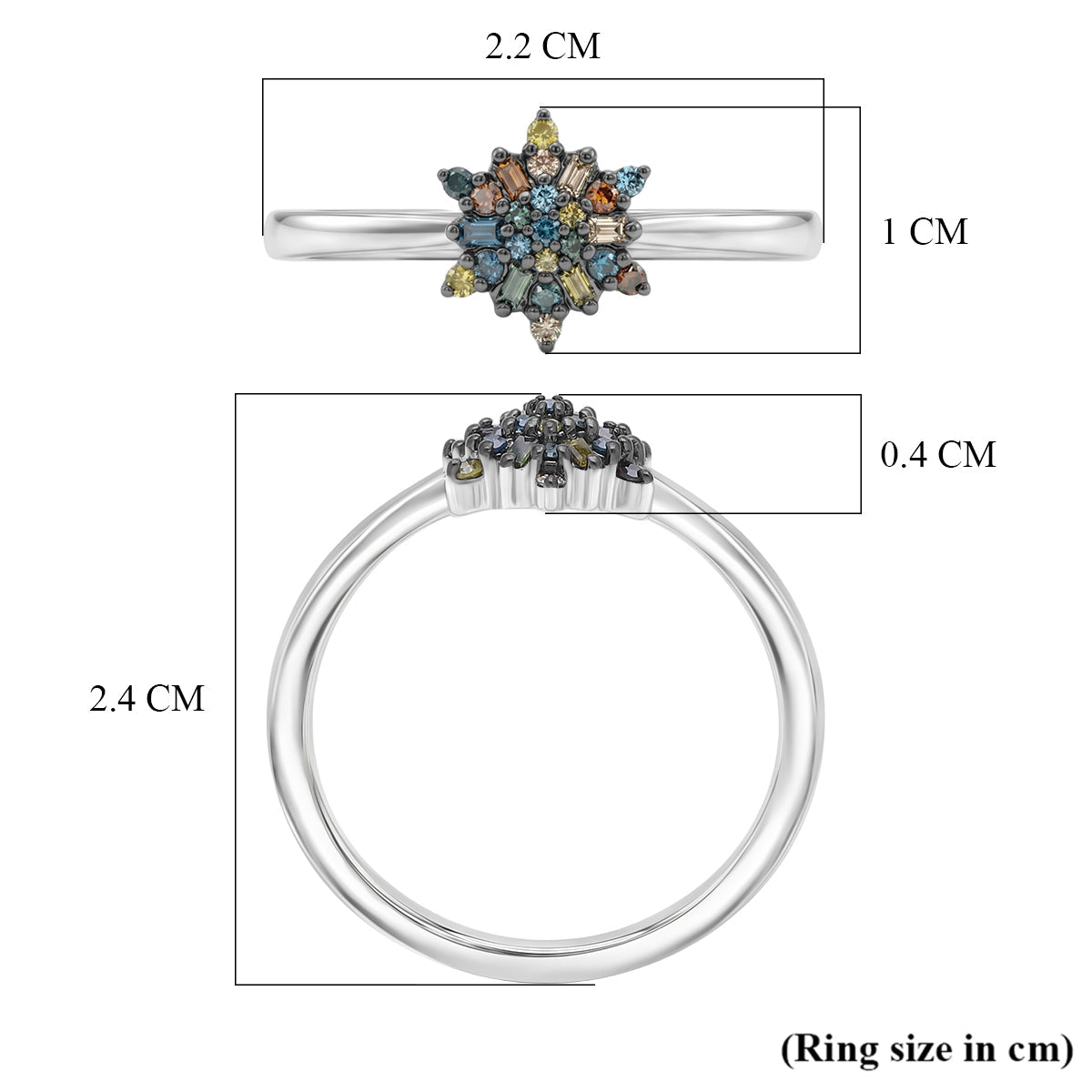 D'Joy - Multi Colour Diamond Cluster Ring in Rhodium Overlay Sterling Silver V32365567 6