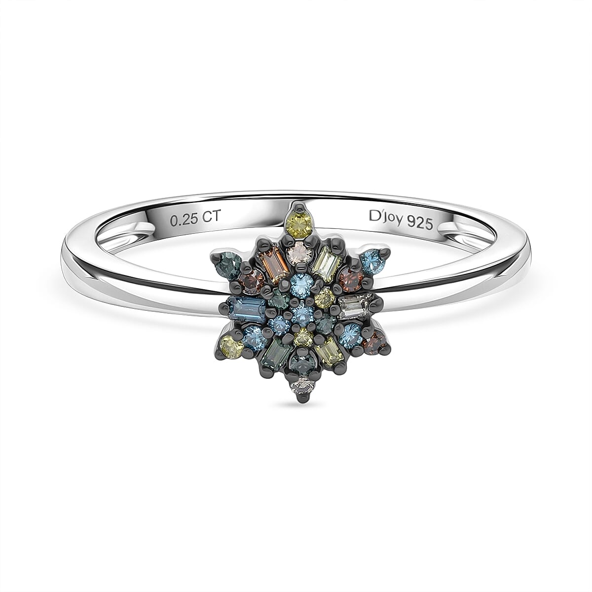 D'Joy - Multi Colour Diamond Cluster Ring in Rhodium Overlay Sterling Silver V32556227 0